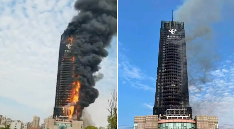 Un rascacielos ardió como antorcha en China 